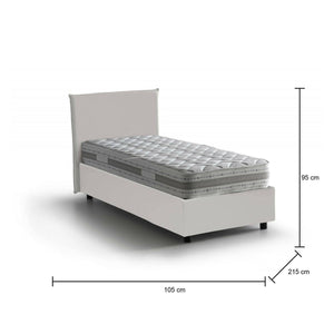 Letto singolo Albia, Letto contenitore con rivestimento in ecopelle, Made in Italy, Apertura frontale, con materasso cm 90x200 incluso, Bianco