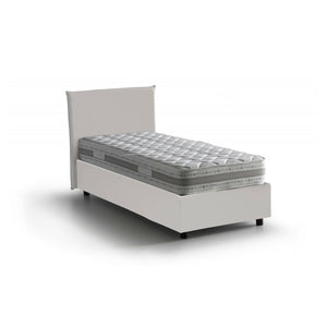 Letto singolo Albia, Letto contenitore con rivestimento in ecopelle, Made in Italy, Apertura frontale, con materasso cm 90x200 incluso, Bianco