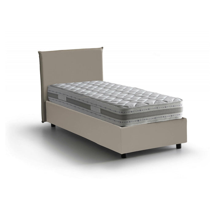 Letto singolo Albia, Letto contenitore con rivestimento in ecopelle, Made in Italy, Apertura frontale, con materasso cm 90x200 incluso, Tortora