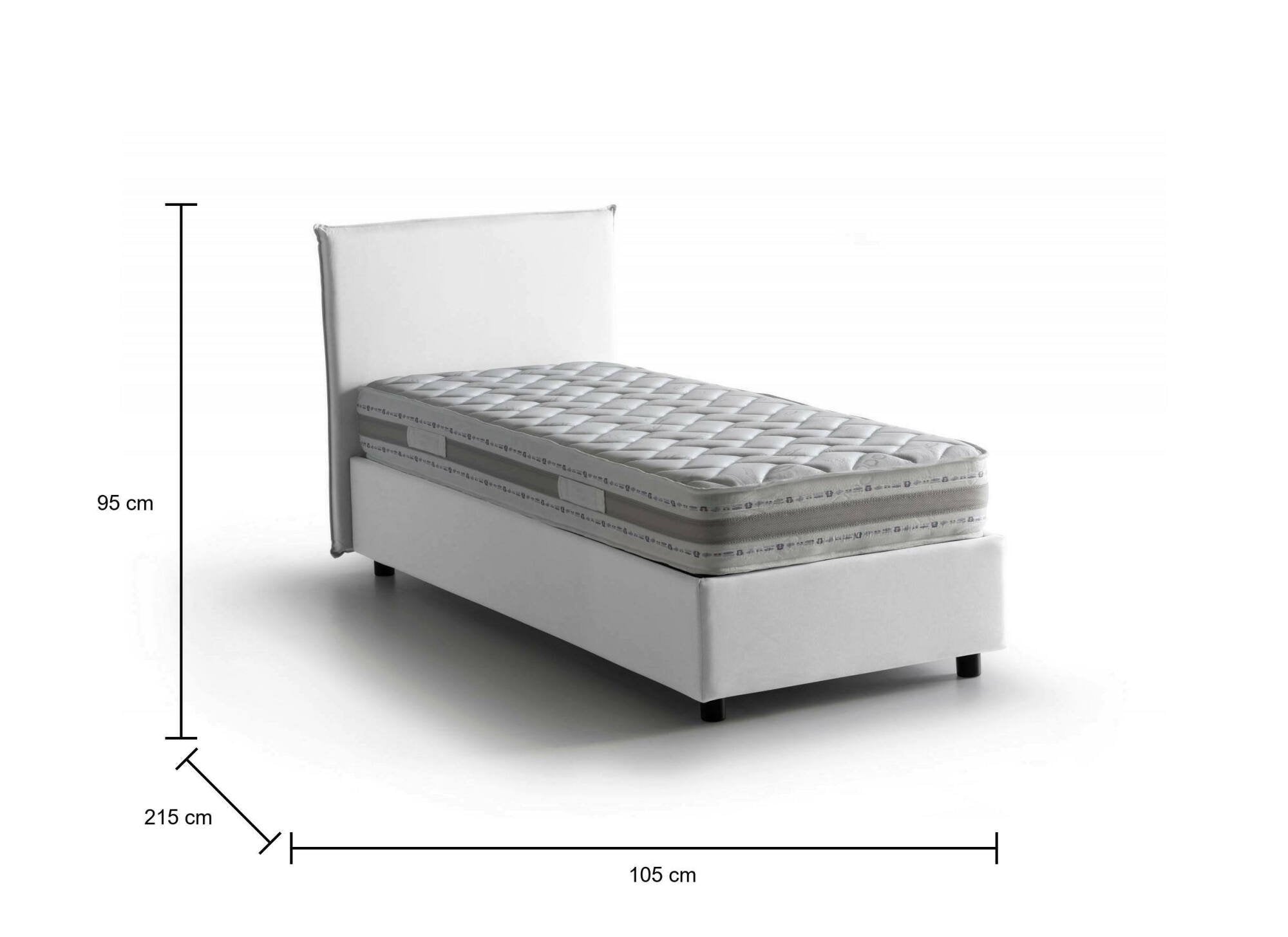Letto singolo Alison, Letto contenitore con rivestimento in tessuto, Made in Italy, Apertura frontale, con materasso cm 90x200 incluso, Bianco