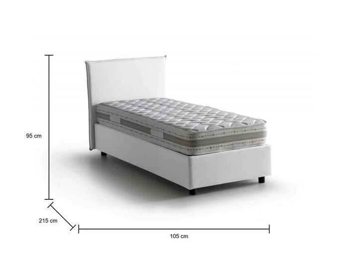 Letto singolo Alison, Letto contenitore con rivestimento in tessuto, Made in Italy, Apertura frontale, con materasso cm 90x200 incluso, Bianco