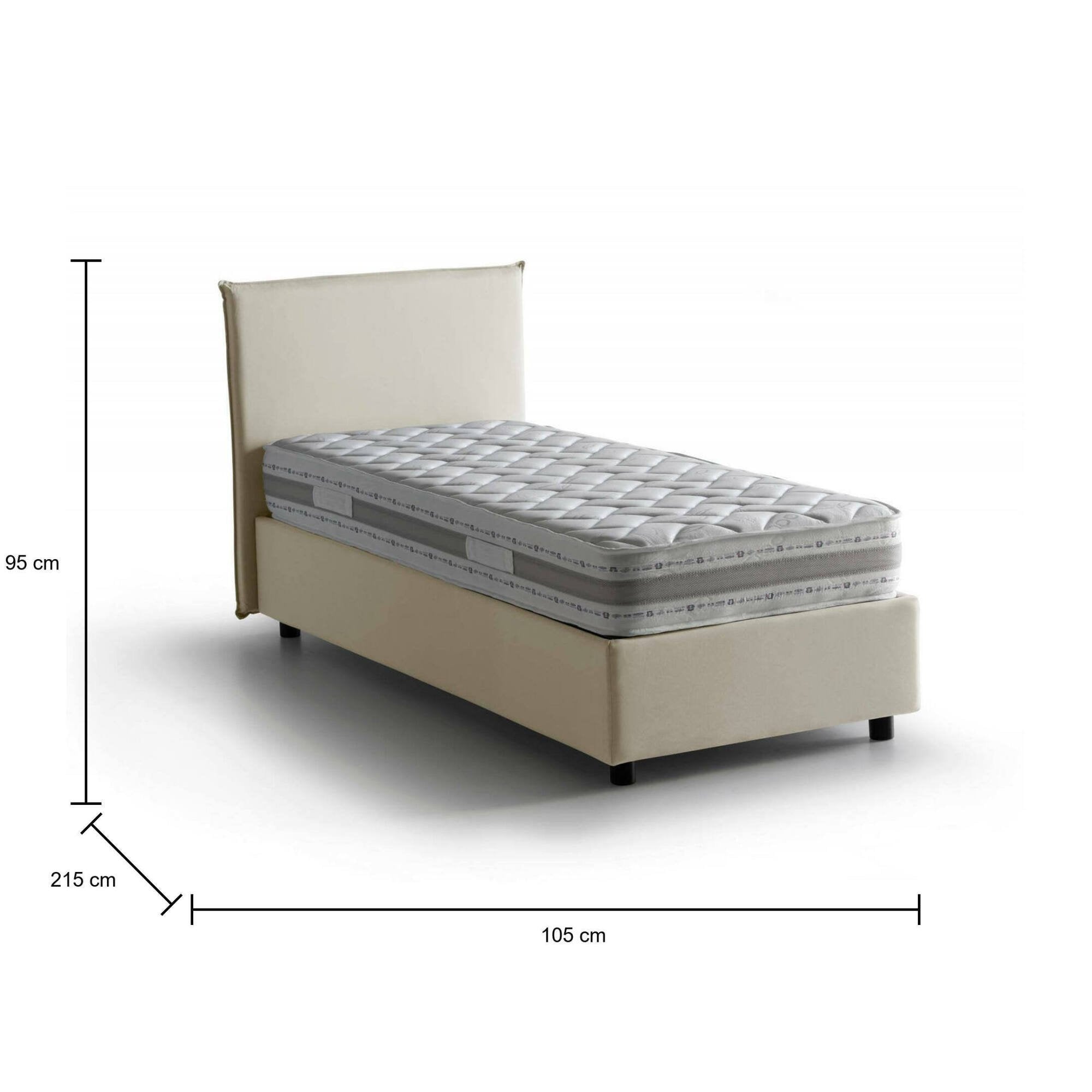 Letto singolo Alison, Letto contenitore con rivestimento in tessuto, Made in Italy, Apertura frontale, con materasso cm 90x200 incluso, Beige