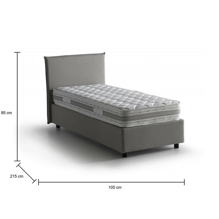 Letto singolo Alison, Letto contenitore con rivestimento in tessuto, Made in Italy, Apertura frontale, con materasso cm 90x200 incluso, Grigio