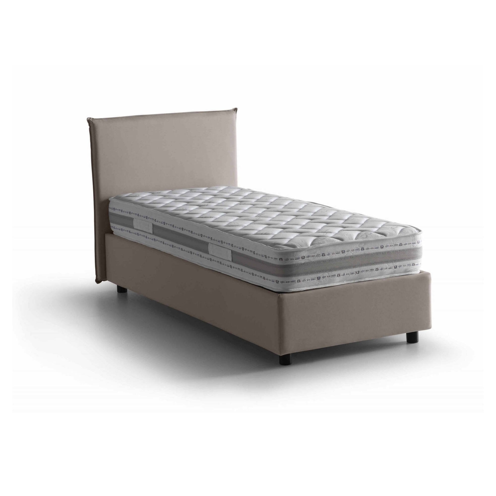 Letto singolo Alison, Letto contenitore con rivestimento in tessuto, Made in Italy, Apertura frontale, con materasso cm 90x200 incluso, Tortora