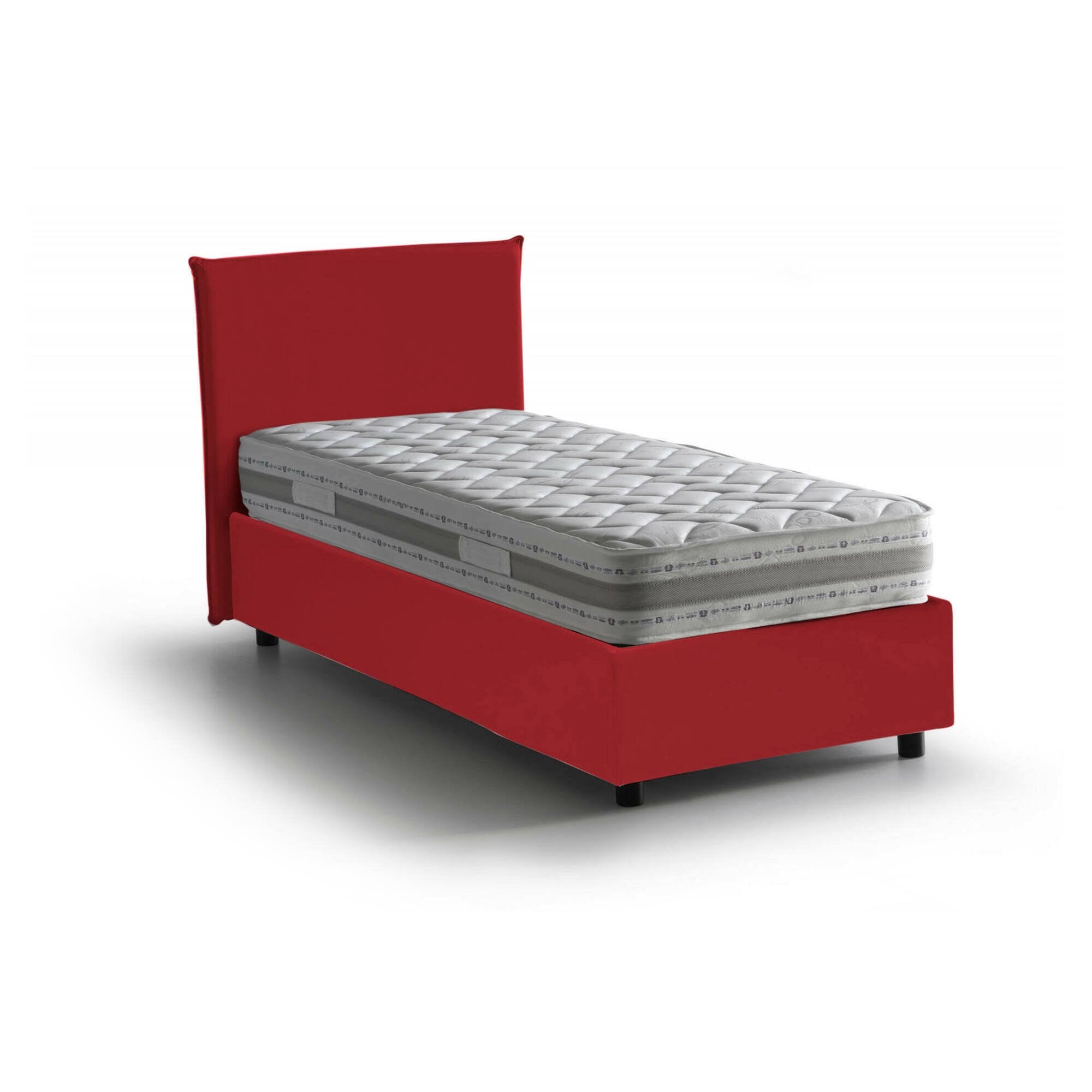 Letto singolo Astor, Letto contenitore con rivestimento in tessuto, Made in Italy, Apertura laterale, con materasso cm 80x190 incluso, Rosso