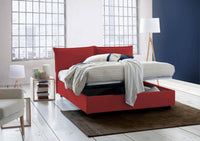 Letto matrimoniale Arden, Letto contenitore con rivestimento in tessuto, Made in Italy, Apertura frontale, con materasso cm 140x190 incluso, Rosso