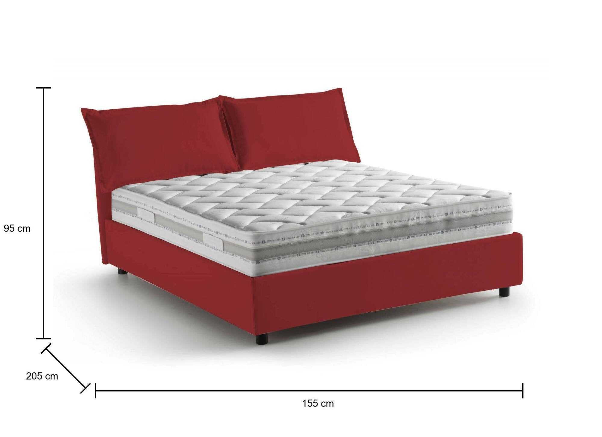 Letto matrimoniale Arden, Letto contenitore con rivestimento in tessuto, Made in Italy, Apertura frontale, con materasso cm 140x190 incluso, Rosso