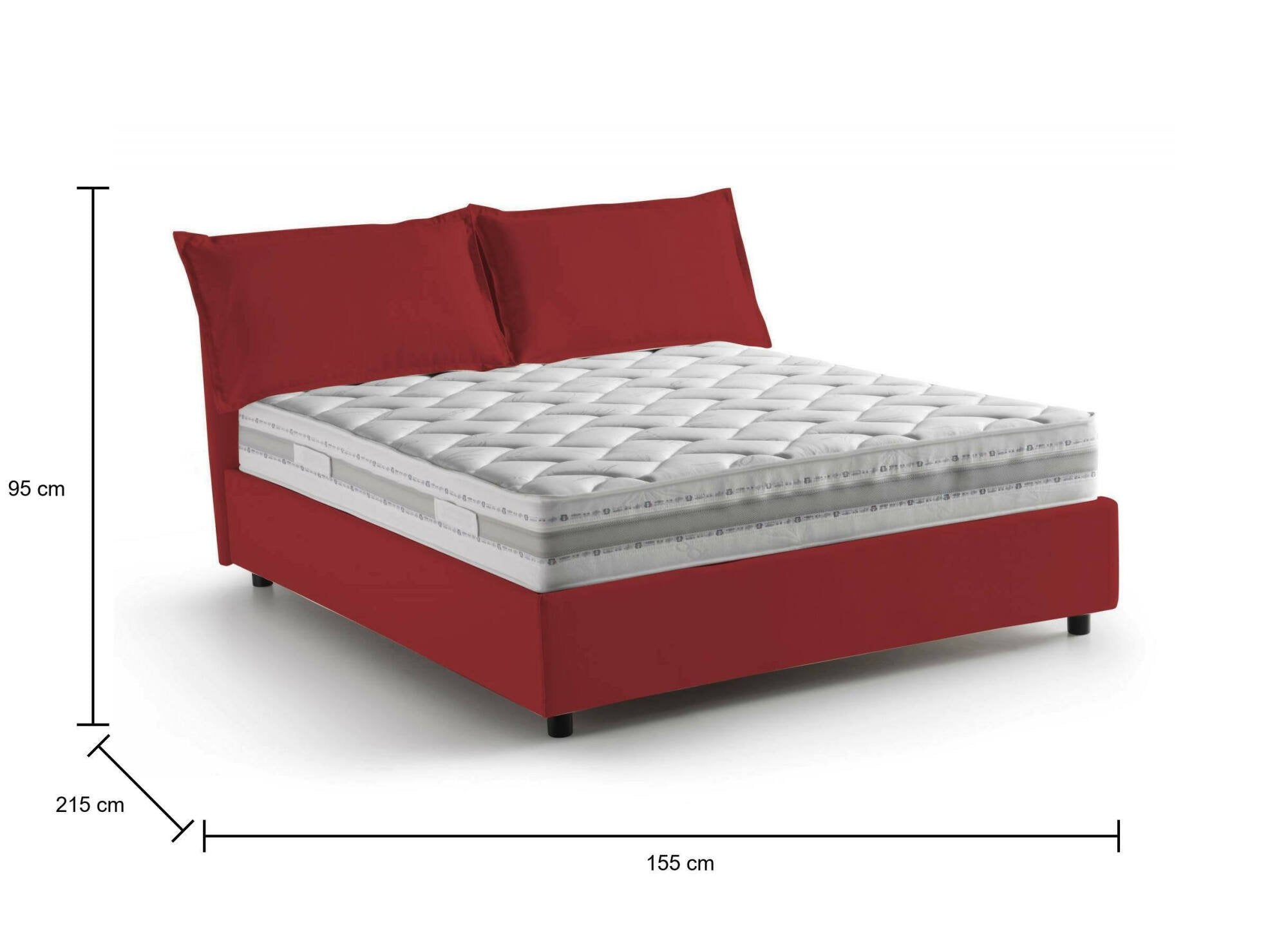 Letto matrimoniale Annica, Letto contenitore con rivestimento in tessuto, Made in Italy, Apertura frontale, con materasso cm 140x200 incluso, Rosso