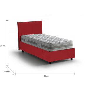 Letto singolo Boudicca, Letto contenitore con rivestimento in tessuto, Made in Italy, Apertura frontale, con materasso cm 80x200 incluso, Rosso