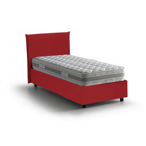 Letto singolo Boudicca, Letto contenitore con rivestimento in tessuto, Made in Italy, Apertura frontale, con materasso cm 80x200 incluso, Rosso