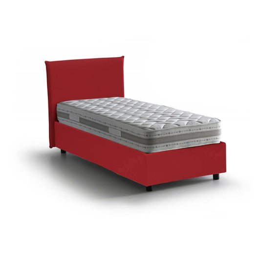 Letto singolo Boudicca, Letto contenitore con rivestimento in tessuto, Made in Italy, Apertura frontale, con materasso cm 80x200 incluso, Rosso
