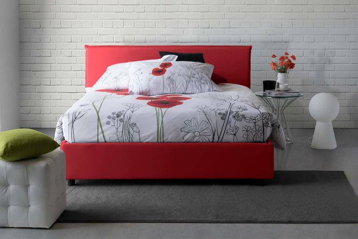 Letto matrimoniale Alion, Letto contenitore con rivestimento in tessuto, Made in Italy, Apertura frontale, con materasso cm 140x190 incluso, Rosso