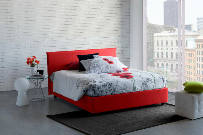 Letto matrimoniale Alion, Letto contenitore con rivestimento in tessuto, Made in Italy, Apertura frontale, con materasso cm 140x190 incluso, Rosso