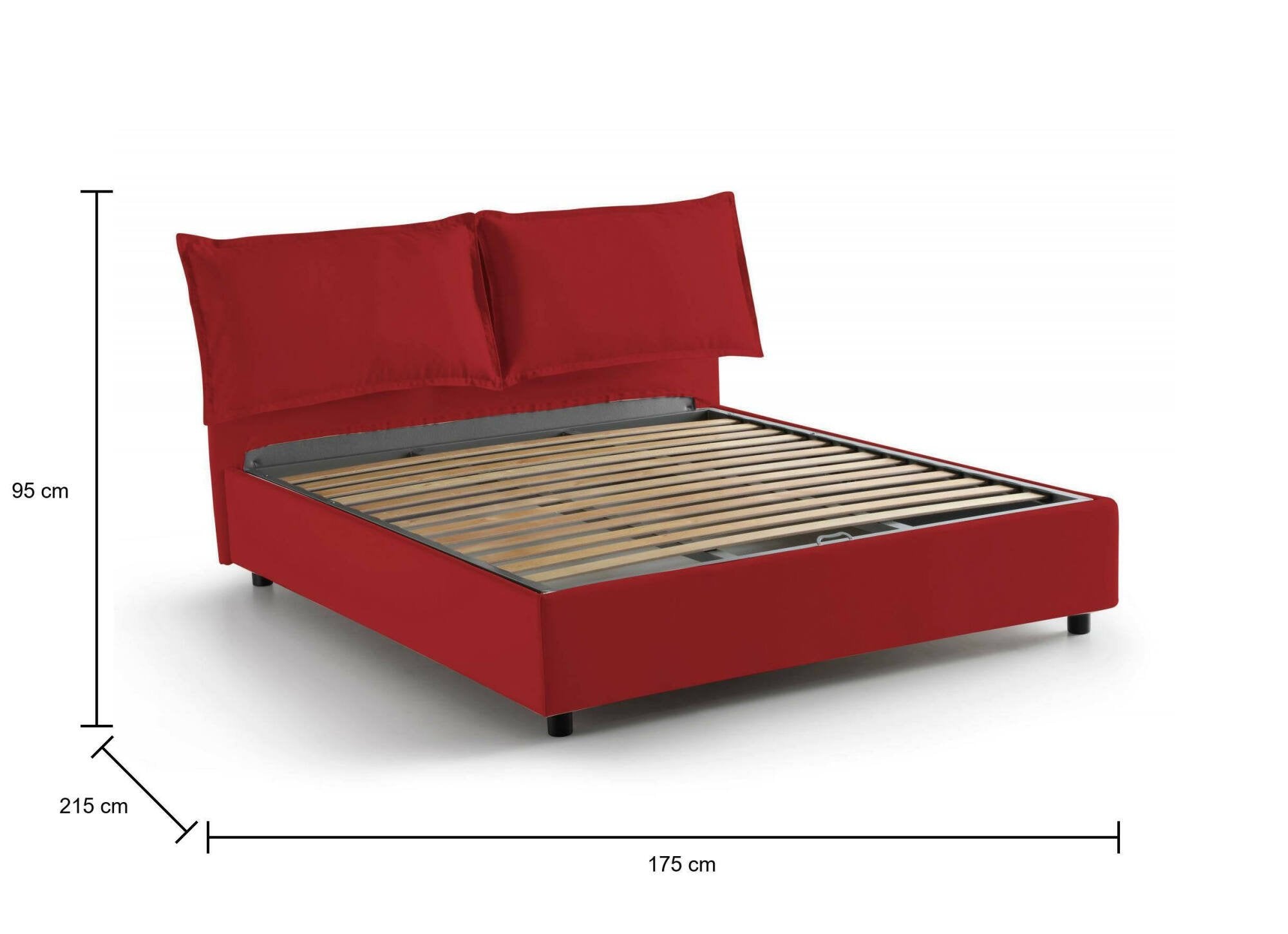 Letto matrimoniale Aris, Letto contenitore con rivestimento in tessuto, Made in Italy, Apertura frontale, adatto per materasso cm 160x200, Rosso