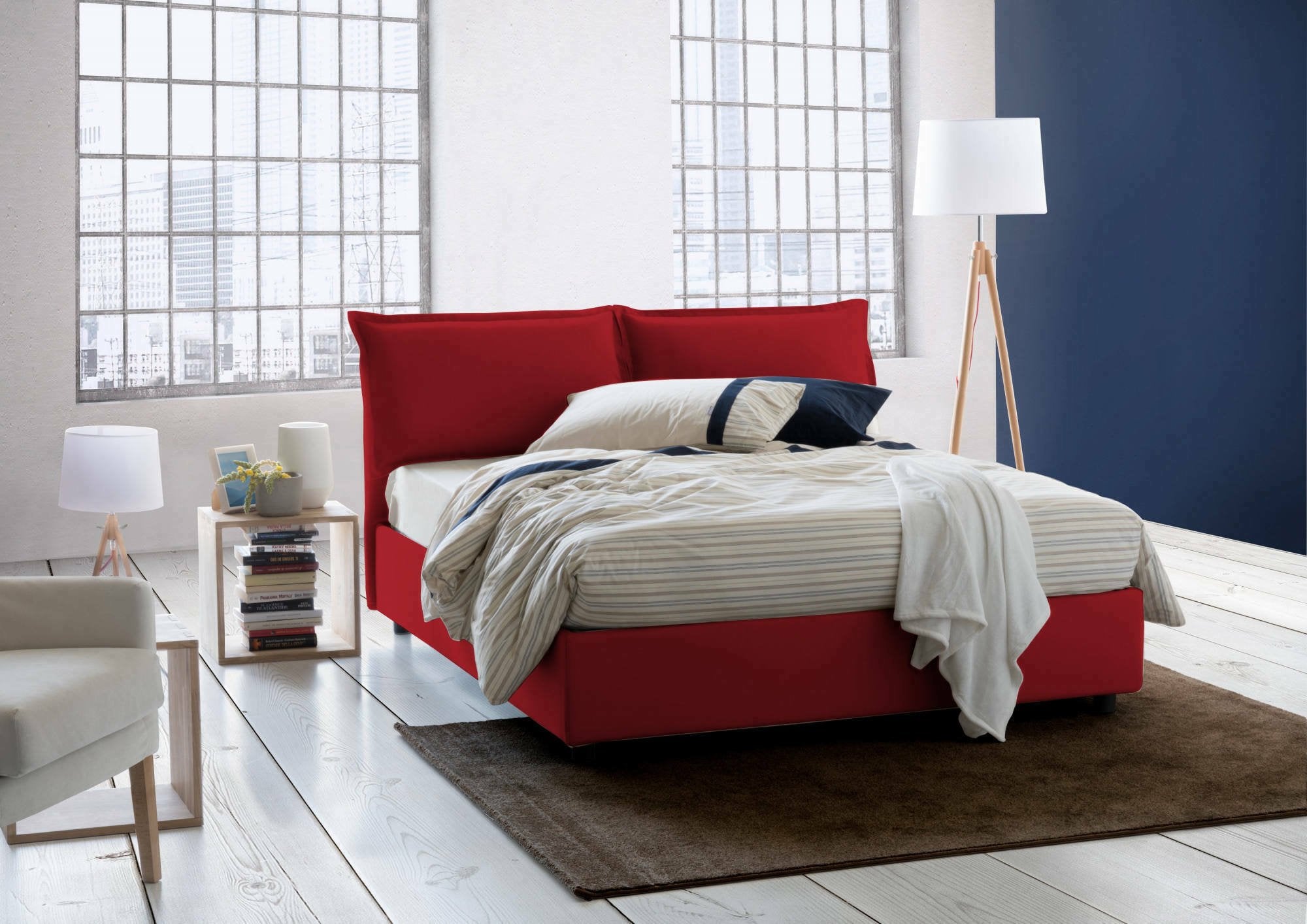 Letto matrimoniale Aris, Letto contenitore con rivestimento in tessuto, Made in Italy, Apertura frontale, adatto per materasso cm 160x200, Rosso