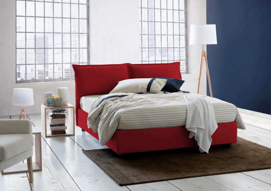 Letto matrimoniale Amy, Letto contenitore con rivestimento in tessuto, Made in Italy, Apertura frontale, con materasso cm 160x200 incluso, Rosso