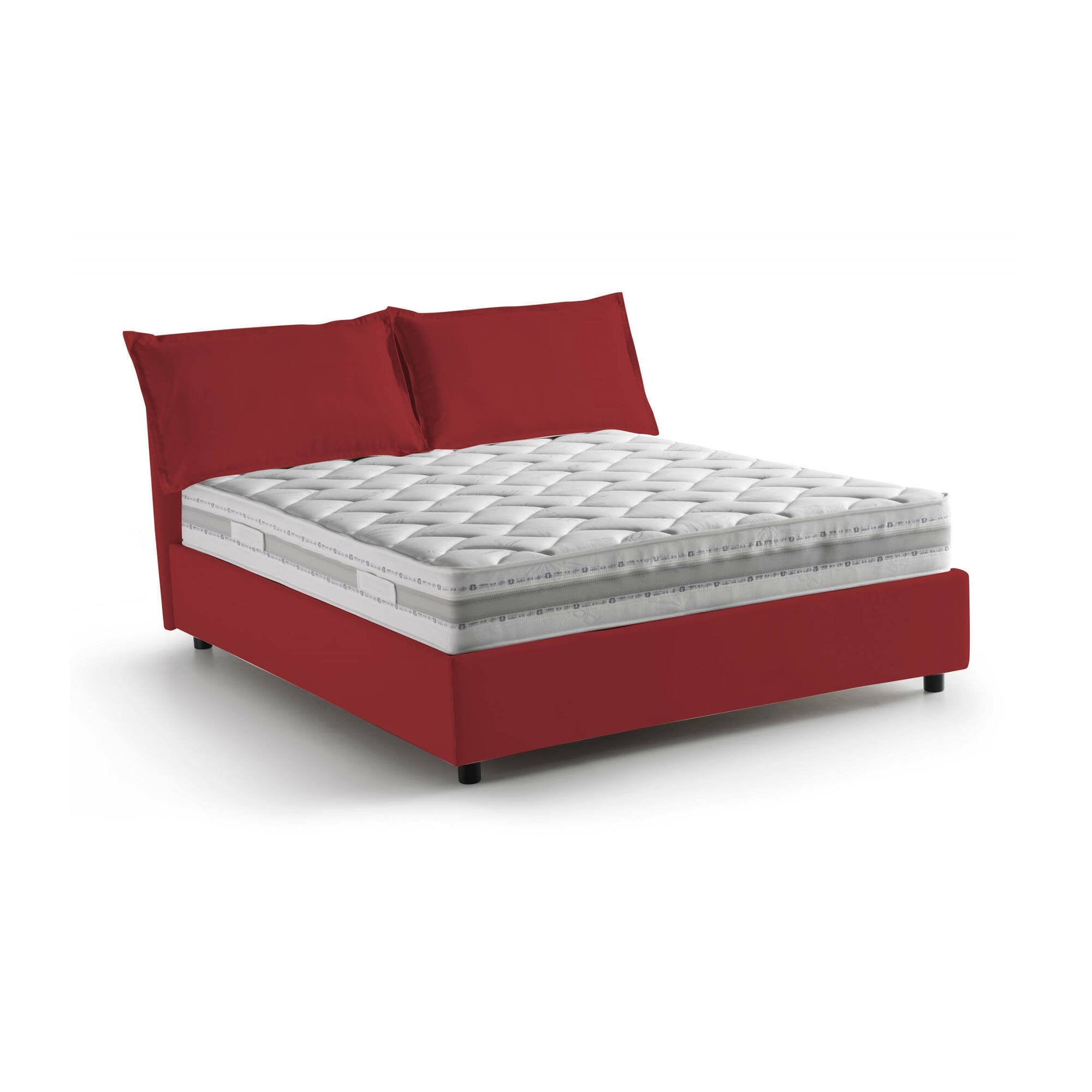 Letto matrimoniale Amy, Letto contenitore con rivestimento in tessuto, Made in Italy, Apertura frontale, con materasso cm 160x200 incluso, Rosso
