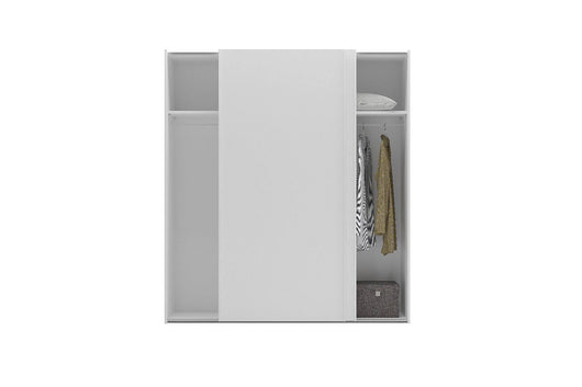 Guardaroba 0, Armadio moderno a 2 ante scorrevoli, Mobile moderno da camera con tubo appendiabiti e ripiano, Made in Italy, Cm 180x60h202, Bianco