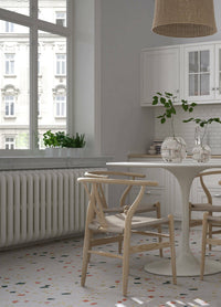 Tavolo fisso Anubis, Tavolino rotondo multiuso, Tavolo da pranzo con struttura in metallo e ripiano in laminato, Cm 100xh75, Bianco