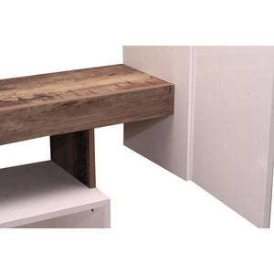 Parete attrezzata 0, Mobile porta TV moderno con Ante e ripiani, Set salotto completo con pensili, Made in Italy, Cm 277x35xh173, Bianco e Pero