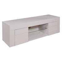 Mobile porta TV 0, Credenza moderna a ripiani, Mobile da soggiorno a 2 ante e vano a giorno, Made in Italy, Cm 181x42h44, Bianco Lucido