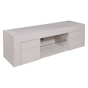 Mobile porta TV 0, Credenza moderna a ripiani, Mobile da soggiorno a 2 ante e vano a giorno, Made in Italy, Cm 181x42h44, Bianco Lucido