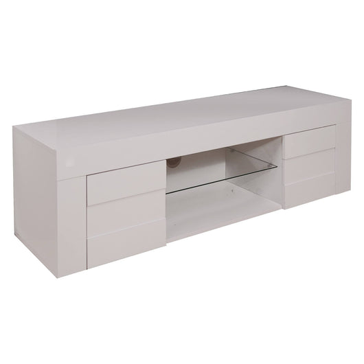 Mobile porta TV 0, Credenza moderna a ripiani, Mobile da soggiorno a 2 ante e vano a giorno, Made in Italy, Cm 181x42h44, Bianco Lucido