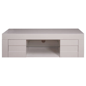 Mobile porta TV 0, Credenza moderna a ripiani, Mobile da soggiorno a 2 ante e vano a giorno, Made in Italy, Cm 181x42h44, Bianco Lucido