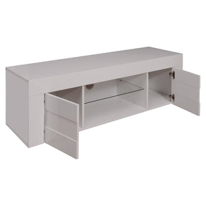 Mobile porta TV 0, Credenza moderna a ripiani, Mobile da soggiorno a 2 ante e vano a giorno, Made in Italy, Cm 181x42h44, Bianco Lucido