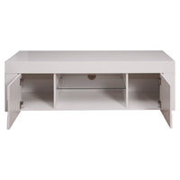 Mobile porta TV 0, Credenza moderna a ripiani, Mobile da soggiorno a 2 ante e vano a giorno, Made in Italy, Cm 181x42h44, Bianco Lucido