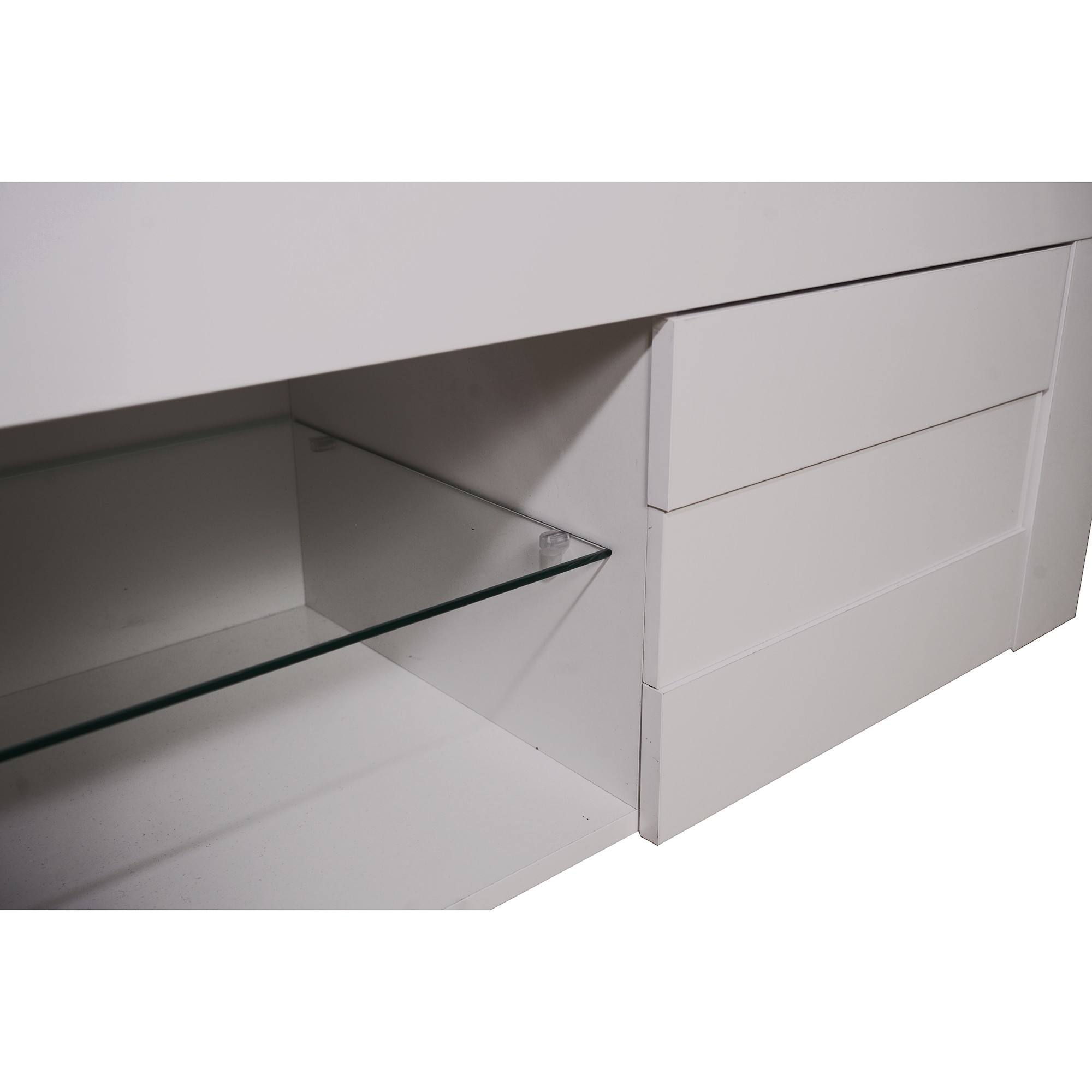 Mobile porta TV 0, Credenza moderna a ripiani, Mobile da soggiorno a 2 ante e vano a giorno, Made in Italy, Cm 181x42h44, Bianco Lucido