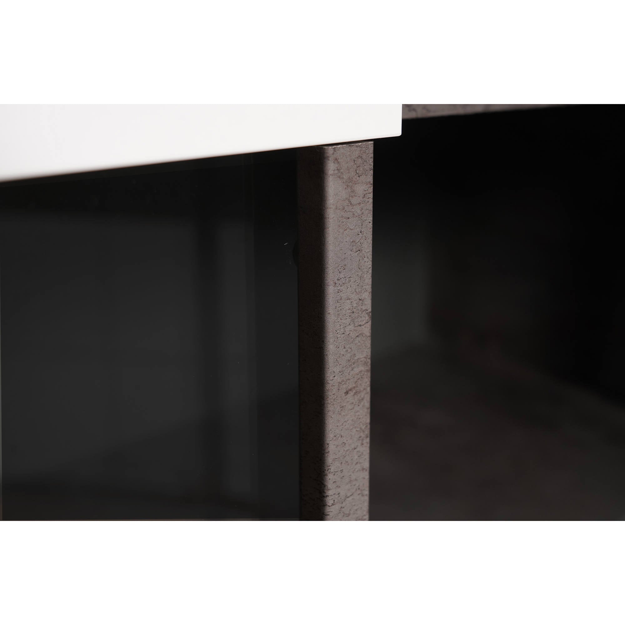 Credenza alta da cucina con 2 ante a vetro, Vetrinetta moderna con ripiani, Madia moderna scaffali, Made in Italy, cm 120x46xh170, colore Bianco e Ossido