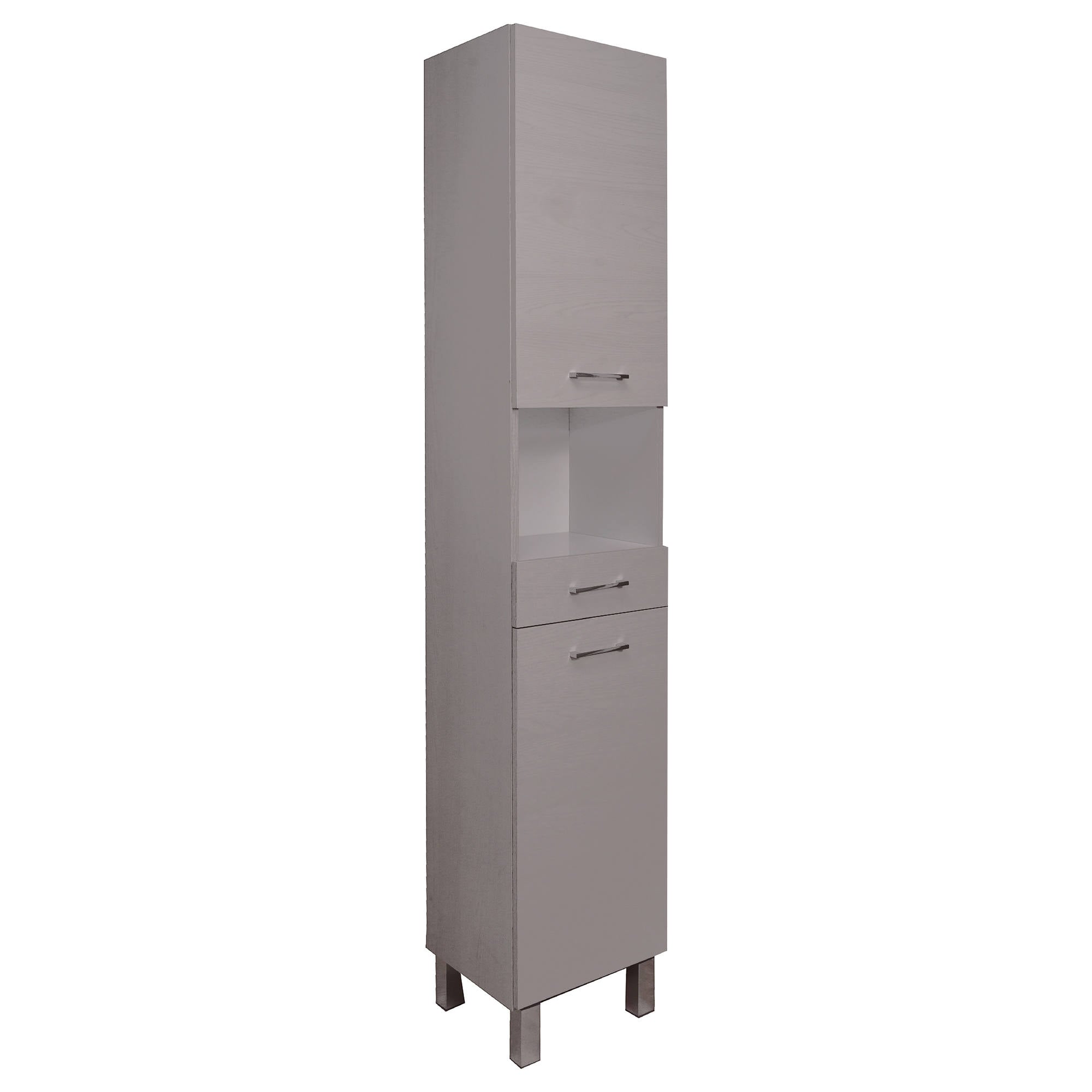 Colonna bagno 0, Armadietto moderno con 2 ante e 1 cassetto, Pensile bagno multiuso con ripiani, cm 34x34xh195, Bianco Frassinao