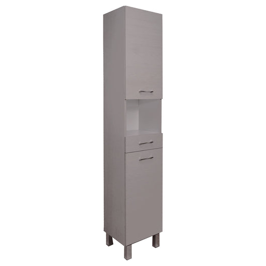 Colonna bagno 0, Armadietto moderno con 2 ante e 1 cassetto, Pensile bagno multiuso con ripiani, cm 34x34xh195, Bianco Frassinao