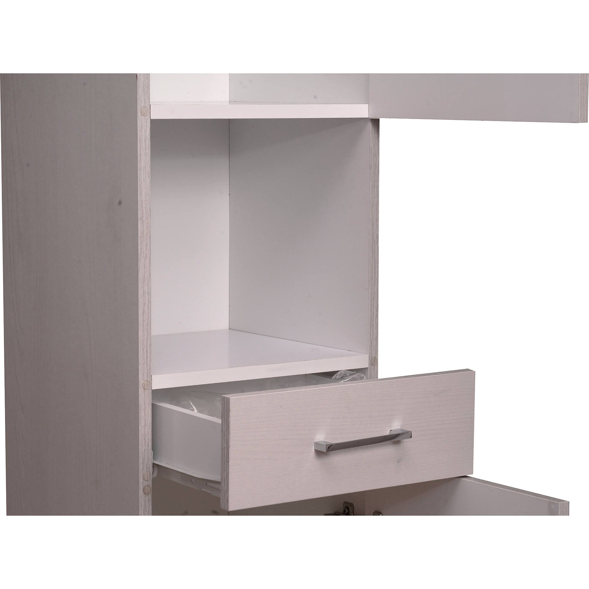 Colonna bagno 0, Armadietto moderno con 2 ante e 1 cassetto, Pensile bagno multiuso con ripiani, cm 34x34xh195, Bianco Frassinao