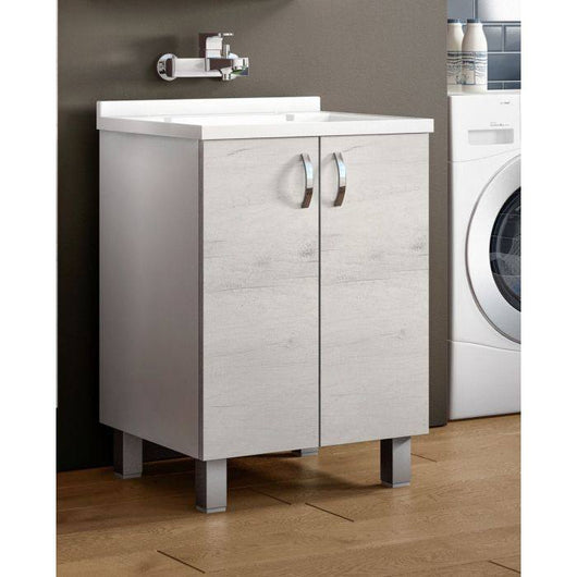 Mobile sottolavabo 0, Lavatoio con lavello, Mobile da bagno a 2 ante battenti ,Bianco e Olmo, Made in Italy, Cm 60x50h85