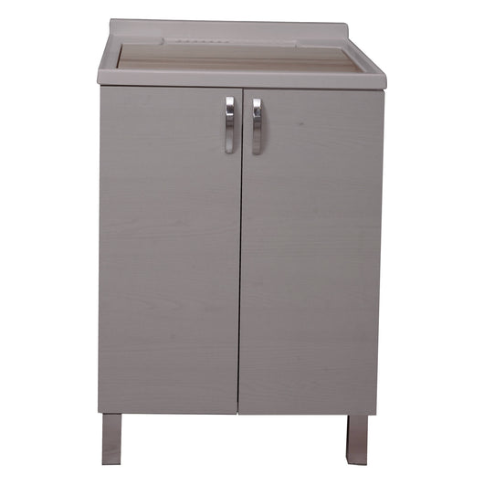 Mobile sottolavabo 0, Lavatoio con lavello, Mobile da bagno a 2 ante battenti ,Bianco e Olmo, Made in Italy, Cm 60x50h85