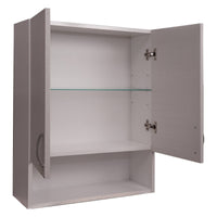 Pensile Bagno 0, Mobiletto portaoggetti da muro, Armadietto da bagno con 2 ante battenti e vano giorno, Made in Italy, Cm 58x22h70, Rovere sbiancato