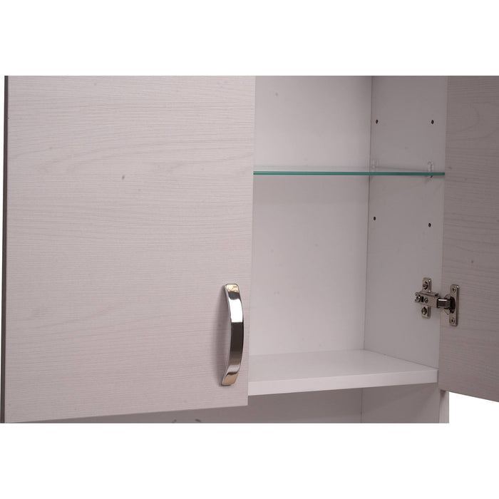 Pensile Bagno 0, Mobiletto portaoggetti da muro, Armadietto da bagno con 2 ante battenti e vano giorno, Made in Italy, Cm 58x22h70, Rovere sbiancato