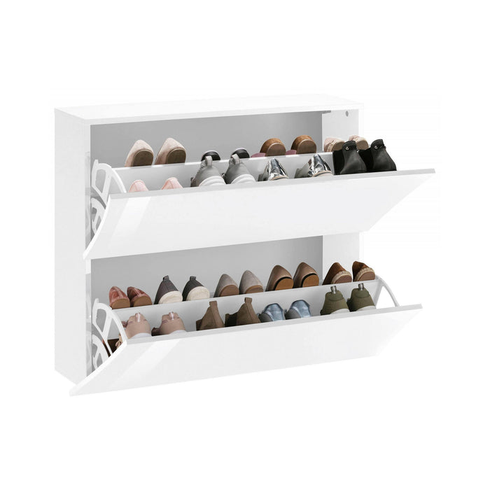 Scarpiera Kronos, Made in Italy, a 2 ante, Portascarpe da ingresso, cm 101x27h82, colore Bianco lucido