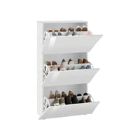 Scarpiera Ambrosio, Made in Italy, 3 ante, Portascarpe da ingresso, cm 71x27h122, colore Bianco lucido