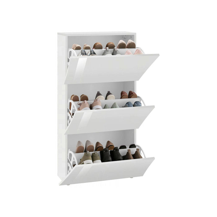 Scarpiera Ambrosio, Made in Italy, 3 ante, Portascarpe da ingresso, cm 71x27h122, colore Bianco lucido