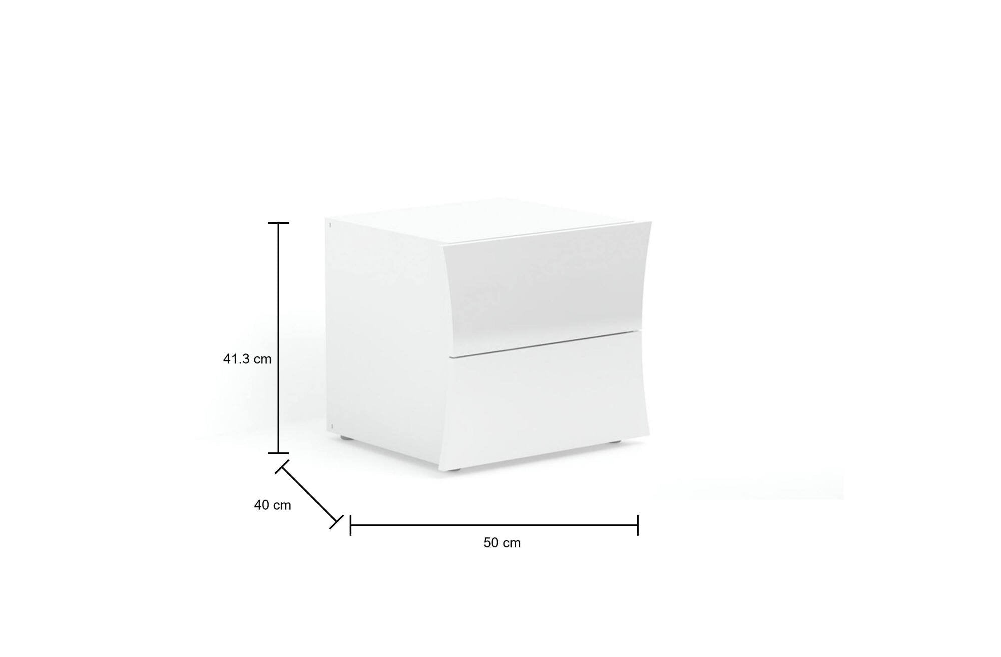 Comodino moderno a 2 Aku, Made in Italy, Tavolino da notte, Mobiletto per camera da letto, cm 50x40h41, colore Bianco lucido