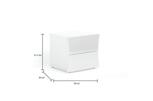 Comodino moderno a 2 Aku, Made in Italy, Tavolino da notte, Mobiletto per camera da letto, cm 50x40h41, colore Bianco lucido