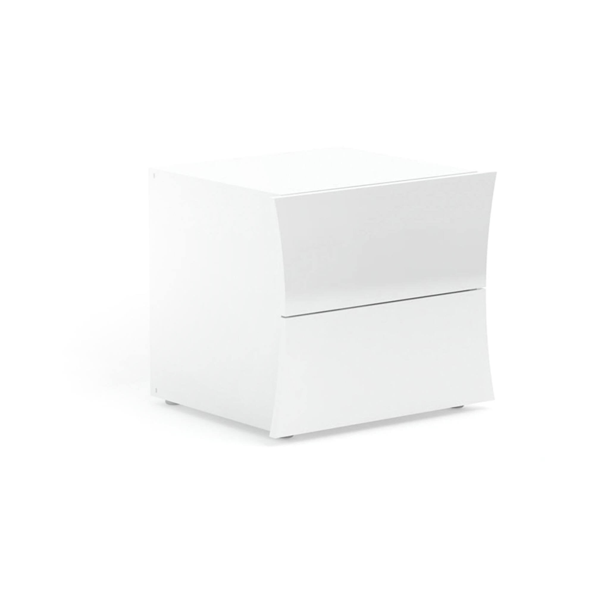 Comodino moderno a 2 Aku, Made in Italy, Tavolino da notte, Mobiletto per camera da letto, cm 50x40h41, colore Bianco lucido