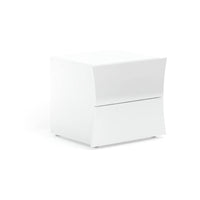 Comodino moderno a 2 Aku, Made in Italy, Tavolino da notte, Mobiletto per camera da letto, cm 50x40h41, colore Bianco lucido