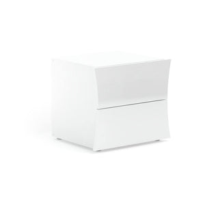 Comodino moderno a 2 Aku, Made in Italy, Tavolino da notte, Mobiletto per camera da letto, cm 50x40h41, colore Bianco lucido