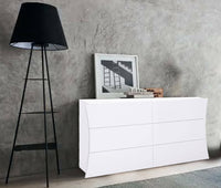 ComÒ² geometrico Albelaziz, Made in Italy, Mobiletto per Soggiorno e Camera, Credenza 6 cassetti, cm 155x40h82, colore Bianco lucido