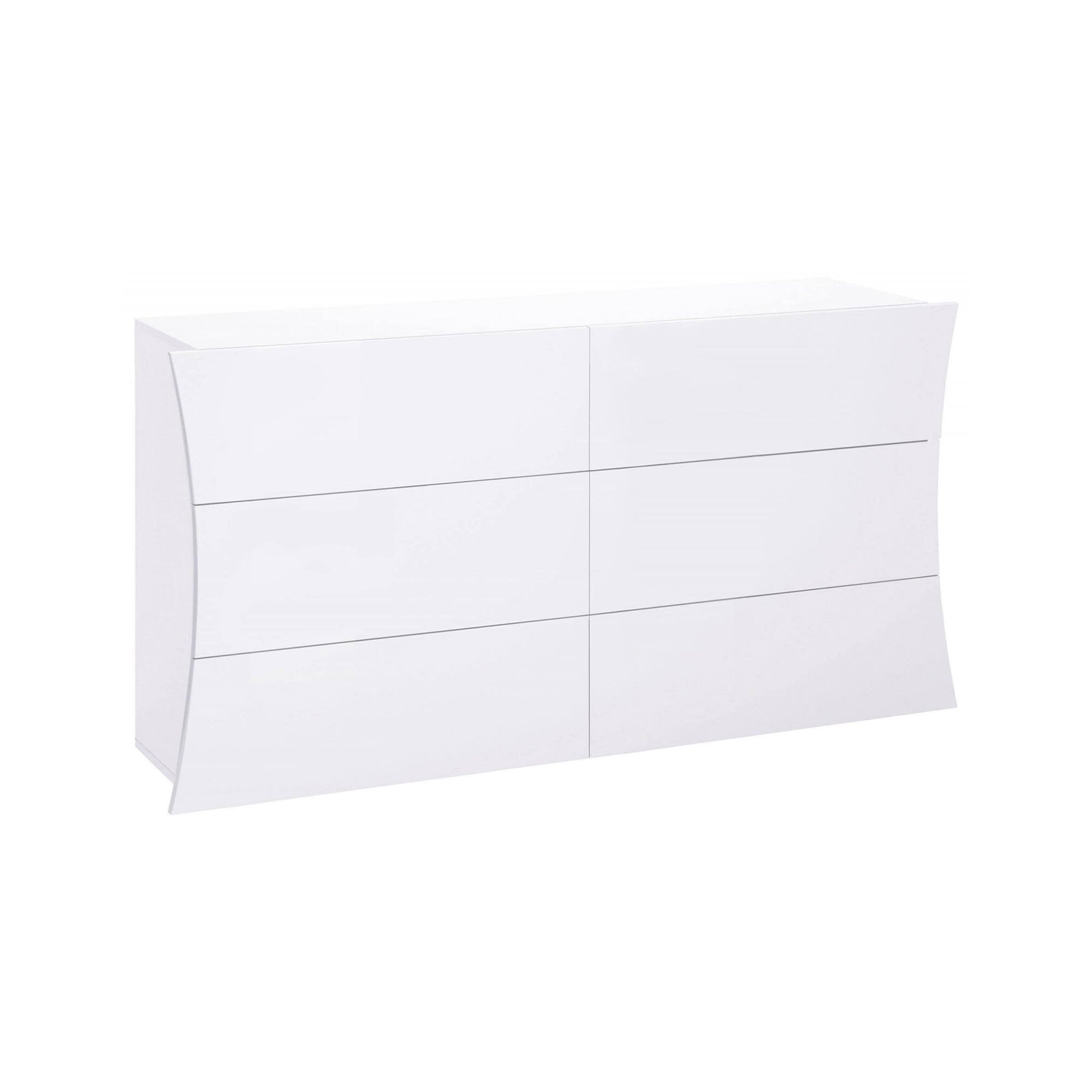 ComÒ² geometrico Albelaziz, Made in Italy, Mobiletto per Soggiorno e Camera, Credenza 6 cassetti, cm 155x40h82, colore Bianco lucido