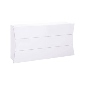 ComÒ² geometrico Albelaziz, Made in Italy, Mobiletto per Soggiorno e Camera, Credenza 6 cassetti, cm 155x40h82, colore Bianco lucido